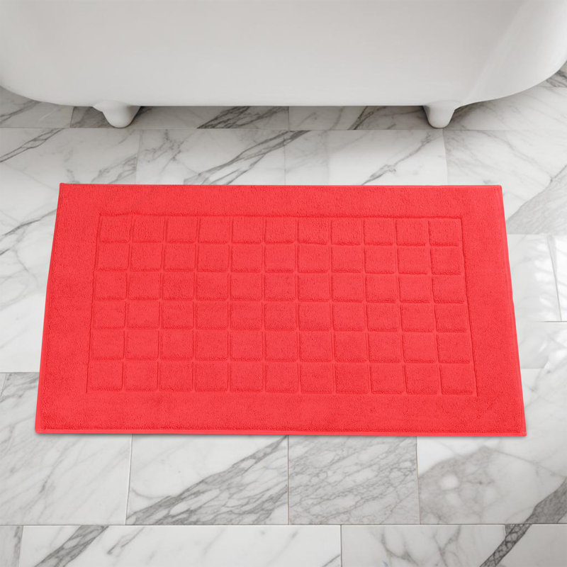 Nora Cotton Terry Solid Absorbent Thick Checkered Washable Bath Mat Set Of 2, Red