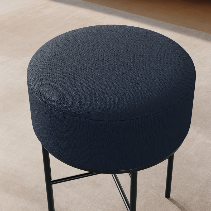 2 Pieces Modern Upholstered Vanity Stools,Multifunctional Dressing Stool Ottoman With Metal Legs, Black
