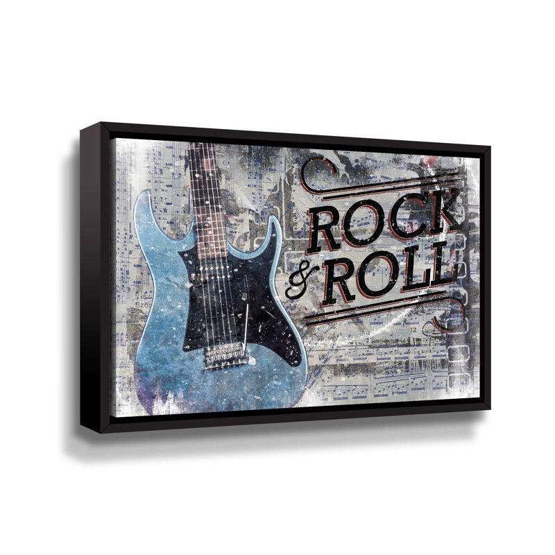 Toile tendue Rock & Roll, H 8 po x l 12 po x P 2 po, Cadre noir