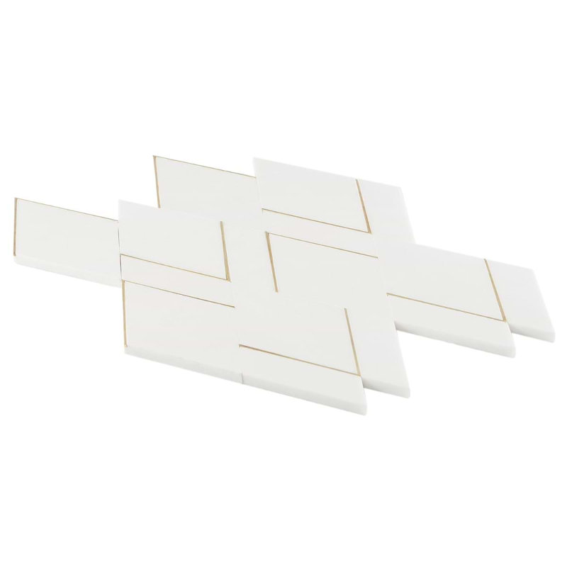 Enver Polished Marble And Brass Mosaic, Thassos/Brass