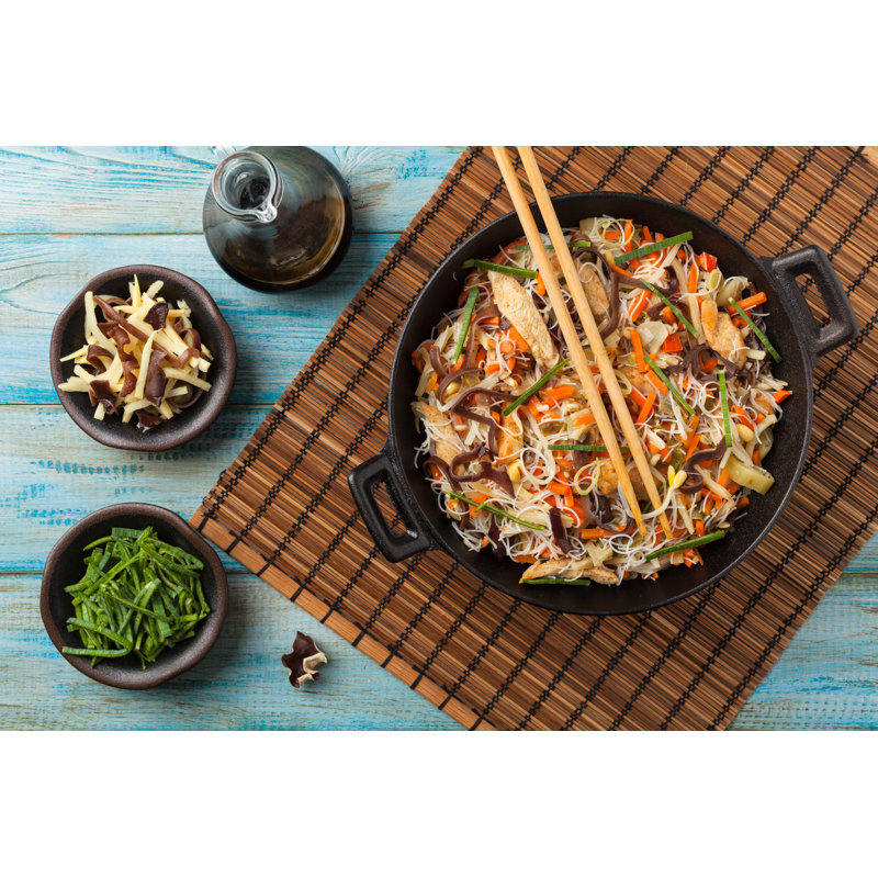 Rice Noodles In Wok - Wrapped Canvas Print, 30cm H x 46cm W x 3.8cm D