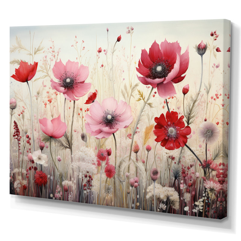 Champ de rubis Atty Coral Flower Field II - impression, Toile tendue, H 34 po x l 44 po x P 1,5 po