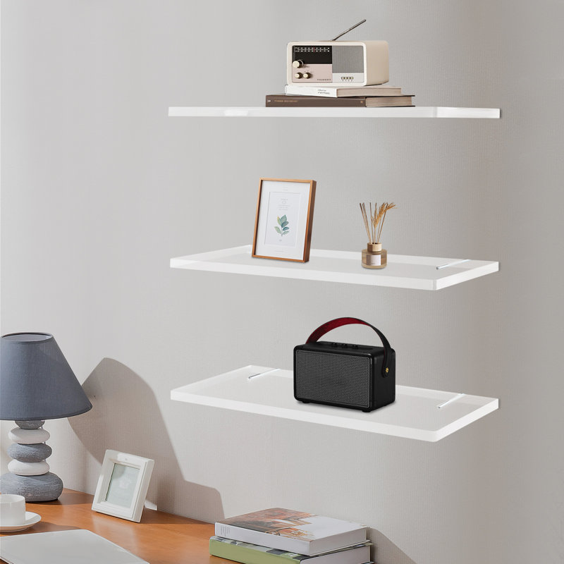 Acrylic Floating Wall Shelves Set of 3, Clear Modern Wall-Mounted Storage Shelves