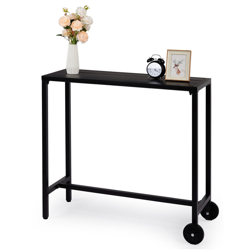 Rectangle Outdoor Bar Table With Wheels, 37" H x 15.8" W x 39.4" L