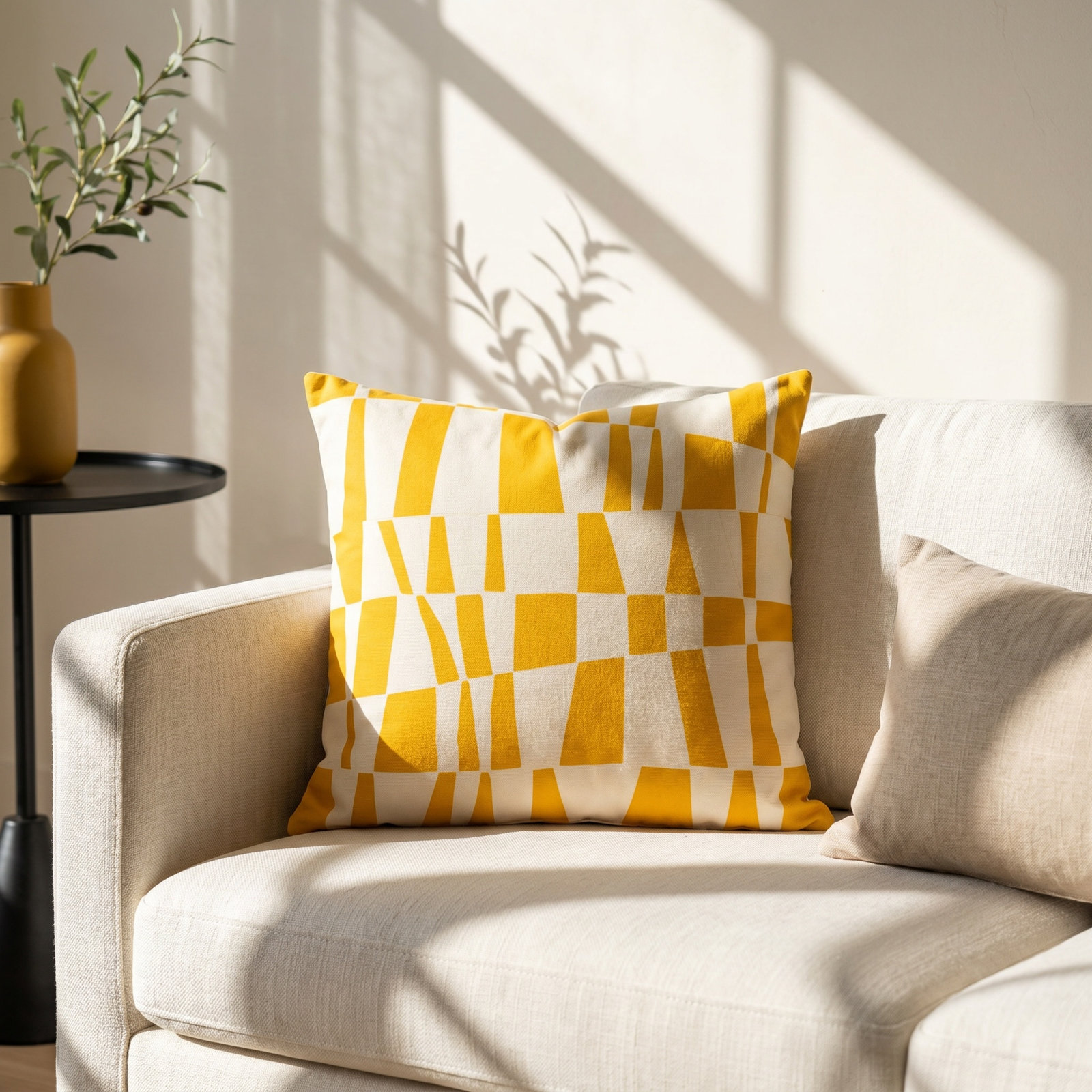Polyester Throw Pillow, 19W" x 19H", Yellow