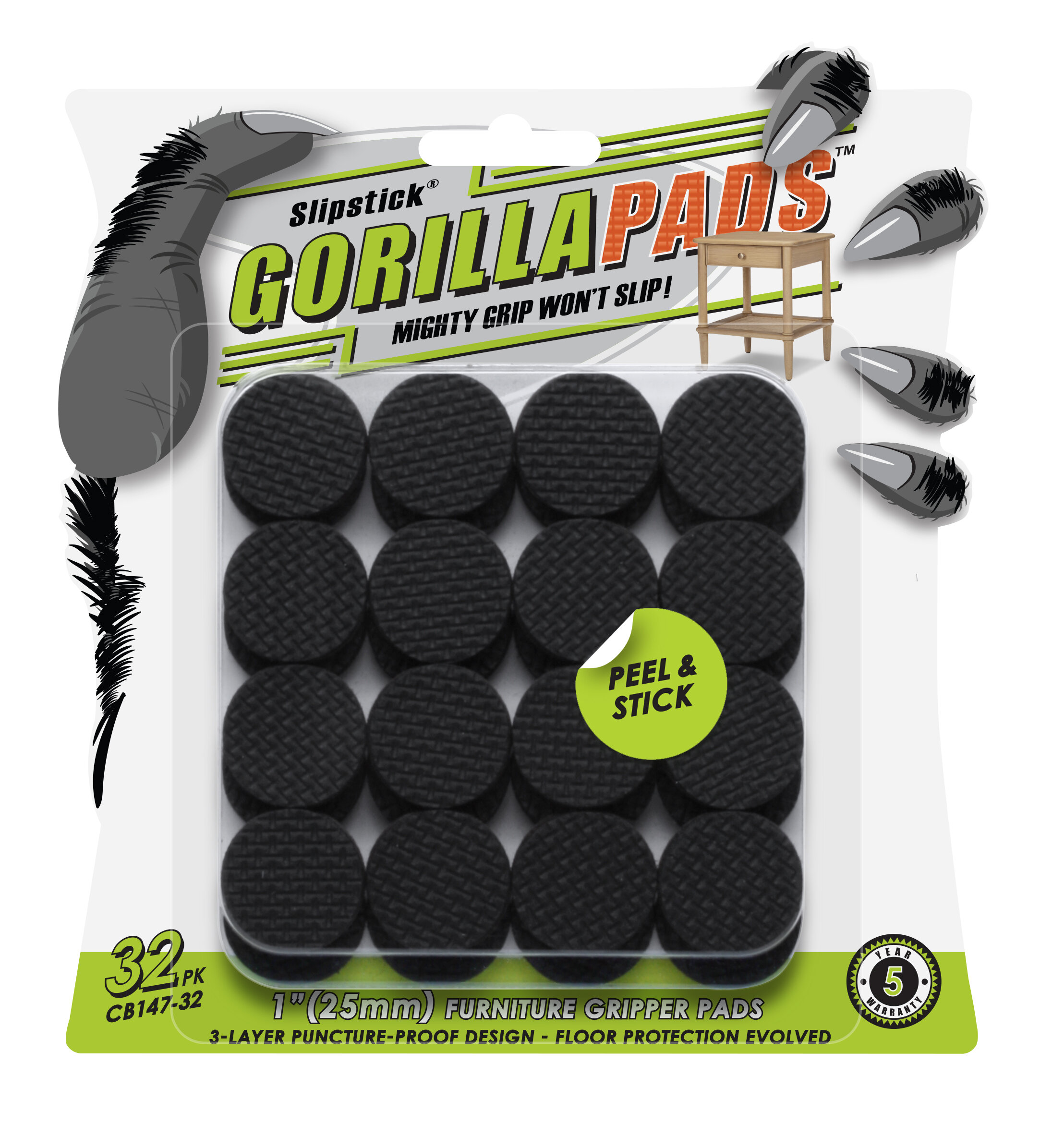 Slipstick Gorillapads Cb147 Non Slip Furniture Pads/Gripper Feet (Set Of  32) Self Adhesive Rubber Floor Protectors, 1 Inch Round, Black & Reviews