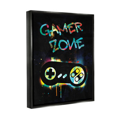 "Gamer Zone Vintage" Neon Paint Splatter "par Victoria Barnes - cadre flottant, impression sur toile