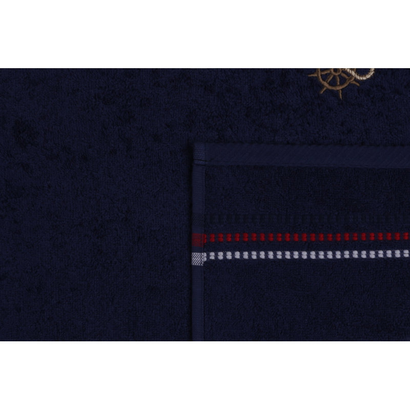 Ensemble de serviettes luxueuses 100% coton, 19,7 po x 35,4 po | 450 g / m², motif brodé | Bleu foncé et rouge avec accents blancs et beiges | Lavable à la machine, doux et absorbant pour la maison ou le spa