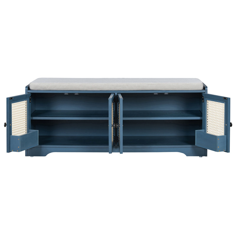 Banc de rangement Rustic, Beige / bleu marine antique