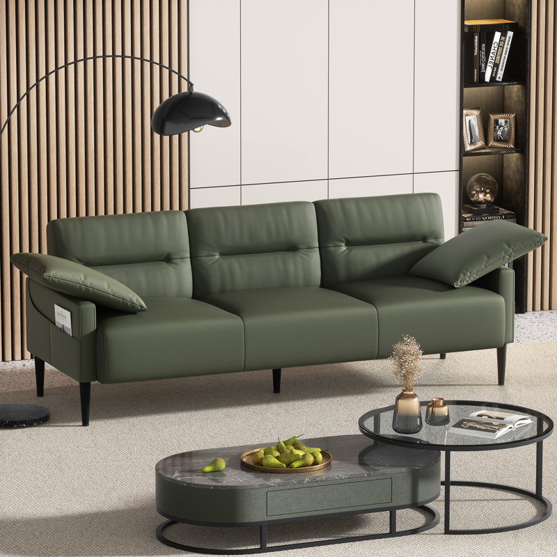 Imelda 83" Faux Leather Square Arm Sofa, Vert
