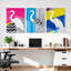 «Geometric Heron», ensemble de 3 reproductions d'art moderne sur toile tendue sur toile-817533663
