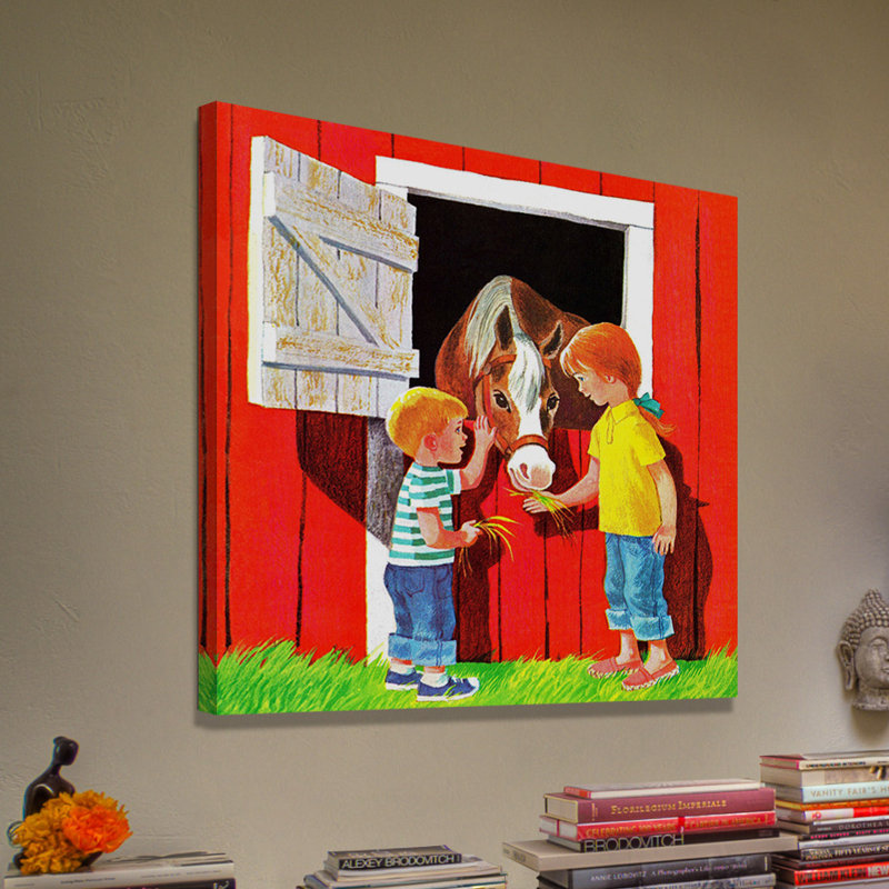 Kids with Horse - Painting on Canvas, 102cm H x 102cm W