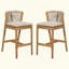 Tabouret d'extérieur en bois de teck avec coussin, ensemble de 2