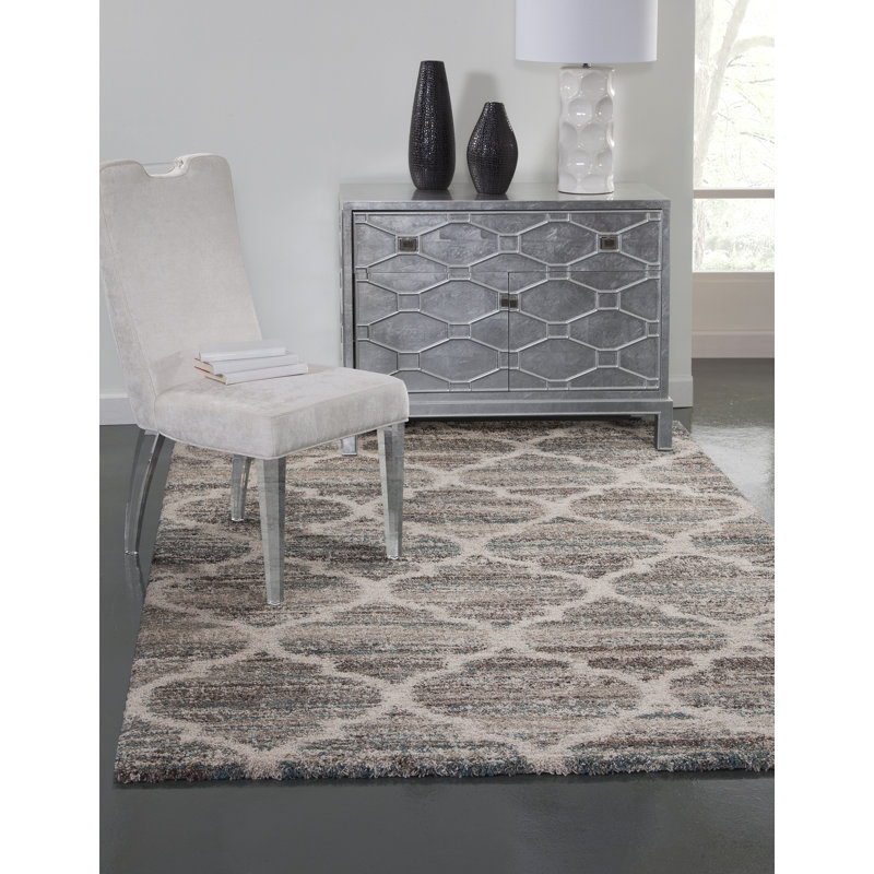 Tapis géométrique bleu / brun / brun clair Aleyssa, 7 pi 10 po x 11 pi 2 po