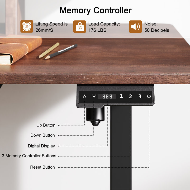 Solid Wood Desktop, Height Adjustable Electric Standing Desk With Monitor Stand, 55X23.6 Inches Whole-Piece Board Rectangle Stand Up Desk, Memory Controller And Pull-Out Drawer For Home & Office