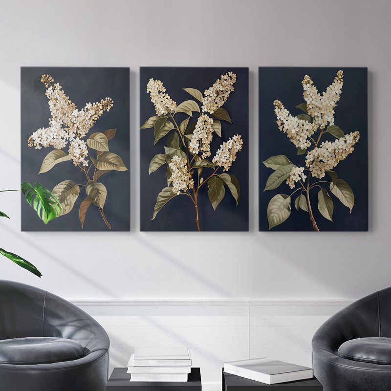 Étude florale série L III - Ensemble de 3 toiles tendues avec châssis - Prêt à être accroché, H 27 po x l 18 po