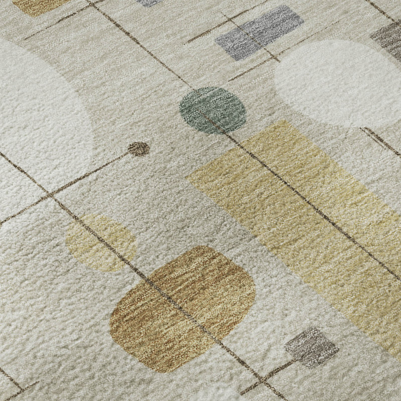 Tapis géométrique lavable à la machine de qualité supérieure Mayfield AMF2393, Beige, 10 pi x 14 pi