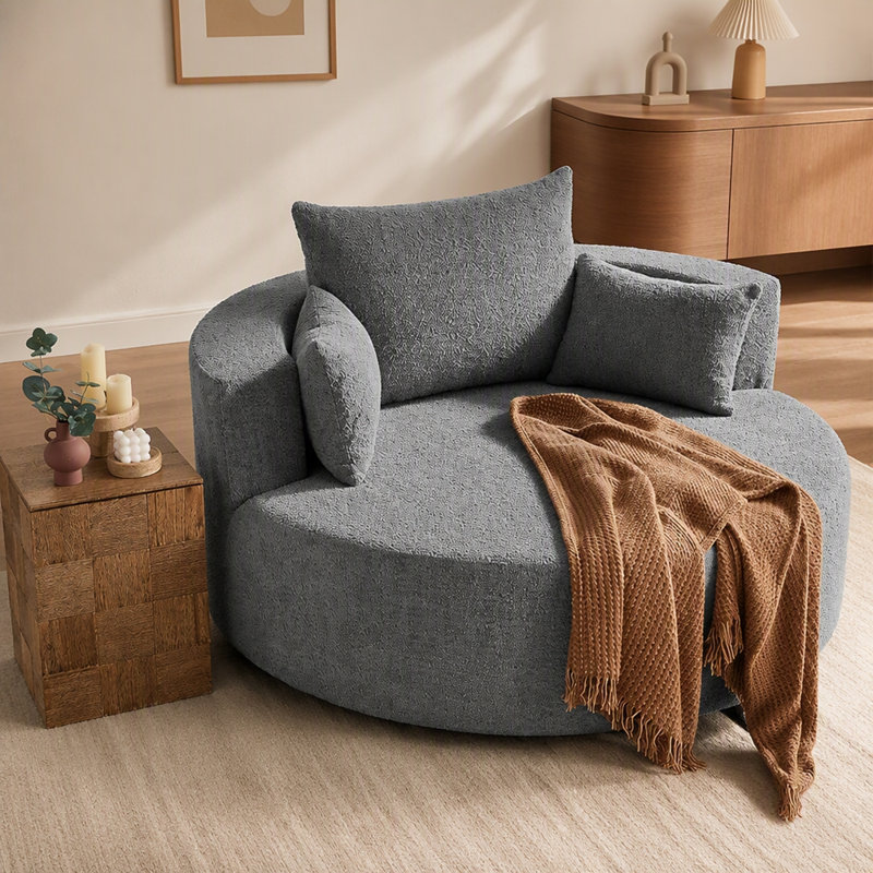 Chunni 360° Swivel Chenille Accent Chair with Removable Pillows, 35.5'' H x 56.3'' W x 56.3'' D, Gray