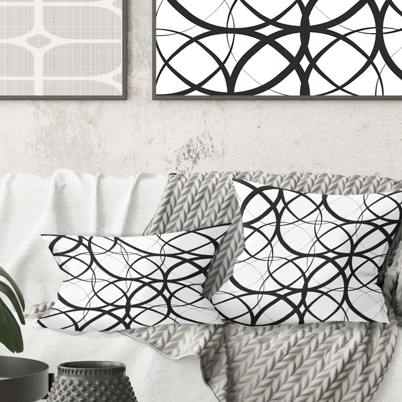 Motif géométrique monochrome - Coussin Mid-Century, 16 po x 1 po