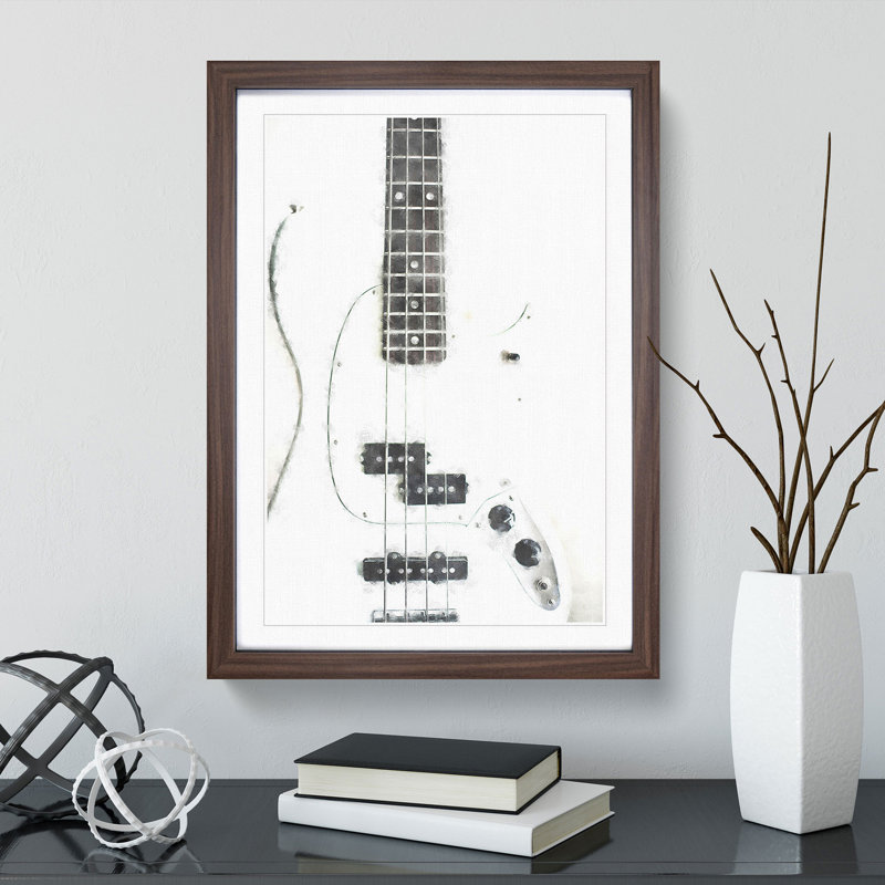 White Bass Guitar - Picture Frame Painting Print, 87cm H x 62cm W x 2cm D, Walnut Framed