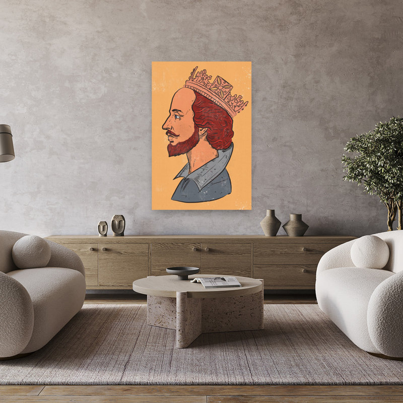 «Crowned Shakespeare Profile», art abstrait rétro, 48" H x 32" W