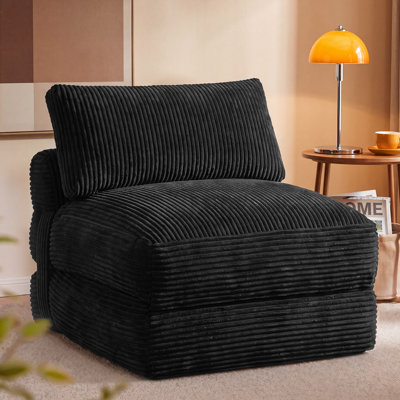 Convertible Chair Bed, Corduroy Folding Futon Chair with Removable Cover, 35 x 35 x 30.7 inches, Black