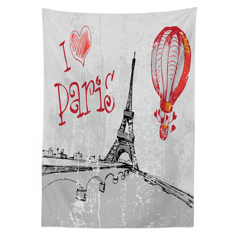 Table de salle à manger à air chaud avec coeurs de style doodle, image de table rectangulaire pour salle de bain décoration, 52 po x 70 po, gris noir rouge ambesonne eiffel