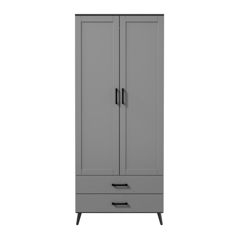 Bosse Solid Wood Wardrobe, Black Grey