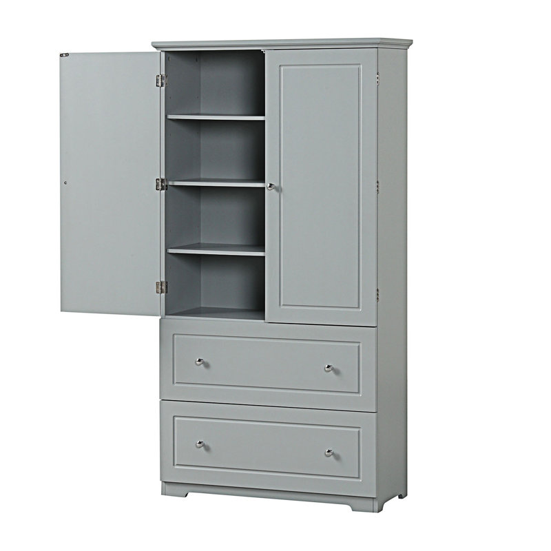 Large armoire de rangement pour la salle de bain, armoire de rangement autoportante avec deux tiroirs, armoire d'entrée