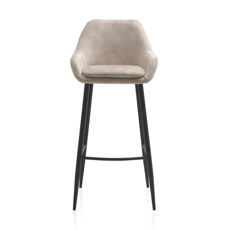 Upholstered Counter Stool with Metal Frame, Beige