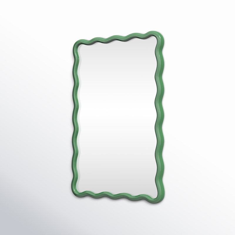 Allurine Solid Wood Wavy Wall Mirror - Green Frame
