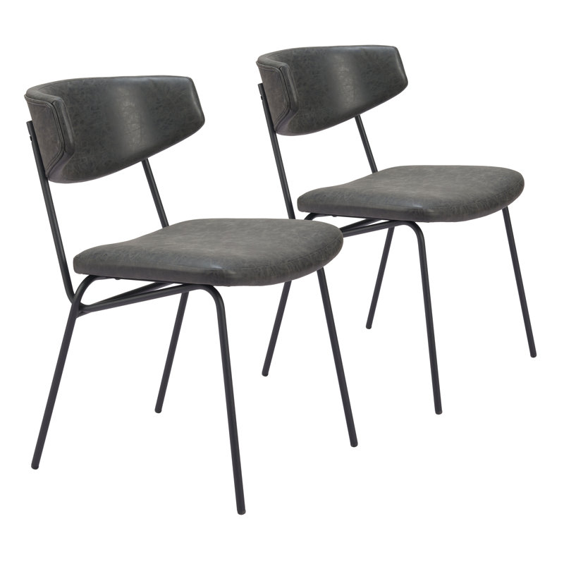 Vintage Black Faux Leather Upholstered Arm Chair with Metal Legs