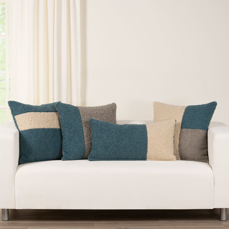 Patchwork Faux Fur Throw Pillow, Aegean