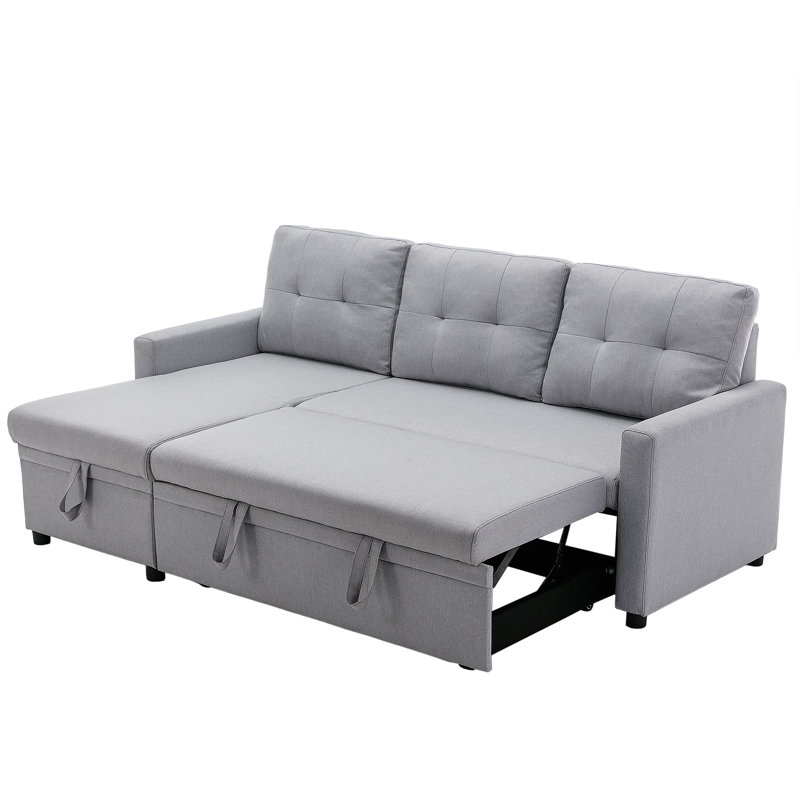 209Cm Linen Square Arms Sofa Bed, Light Grey