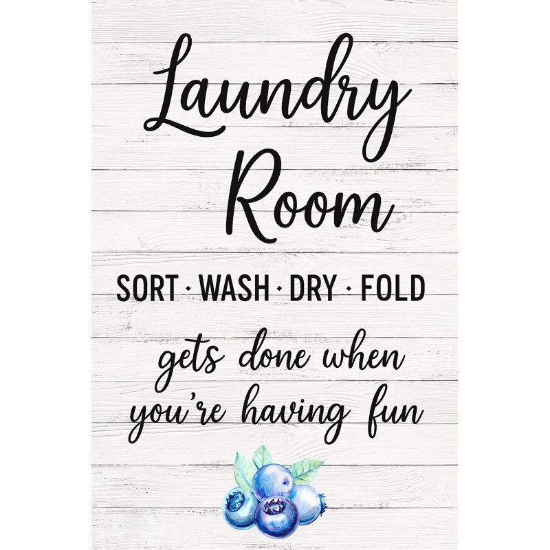«Laundry Room - Sort, Wash, Dry, Fold», art mural sur toile sur le thème des bleuets, H 16 po x l 12 po