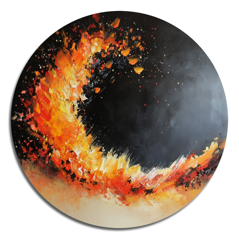 «Celestial Fire Vortex Illusion» - art mural rond en bord de mer, art mural rond en métal orange, H 16 po x l 16 po
