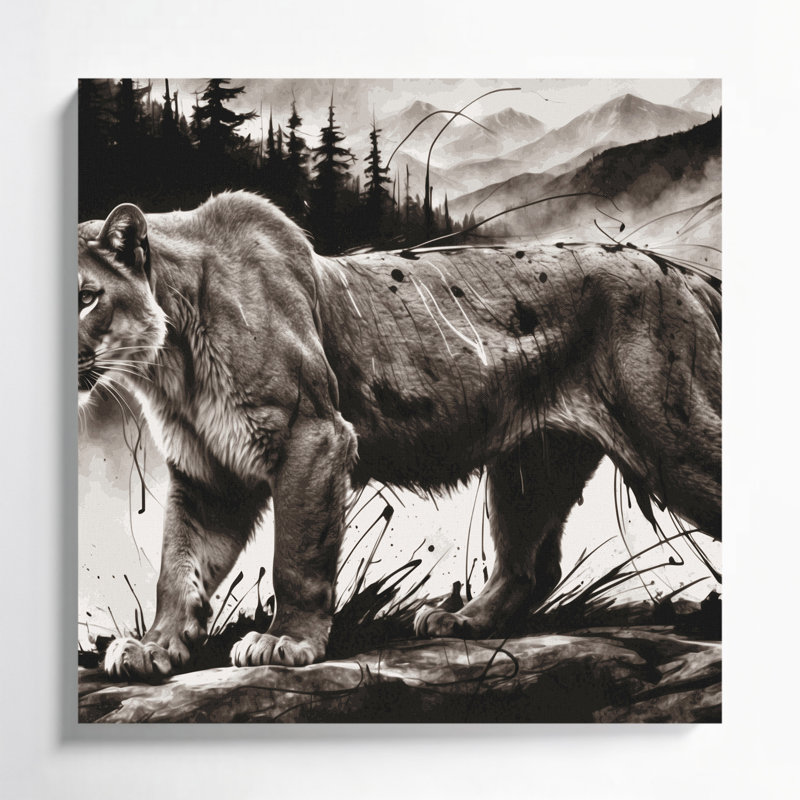 Faune, lion de montagne, art mural sur toile noire, H 12 po x l 12 po
