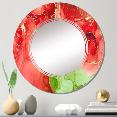 Rouge et vert, art abstrait fluide de luxe - miroir mural moderne