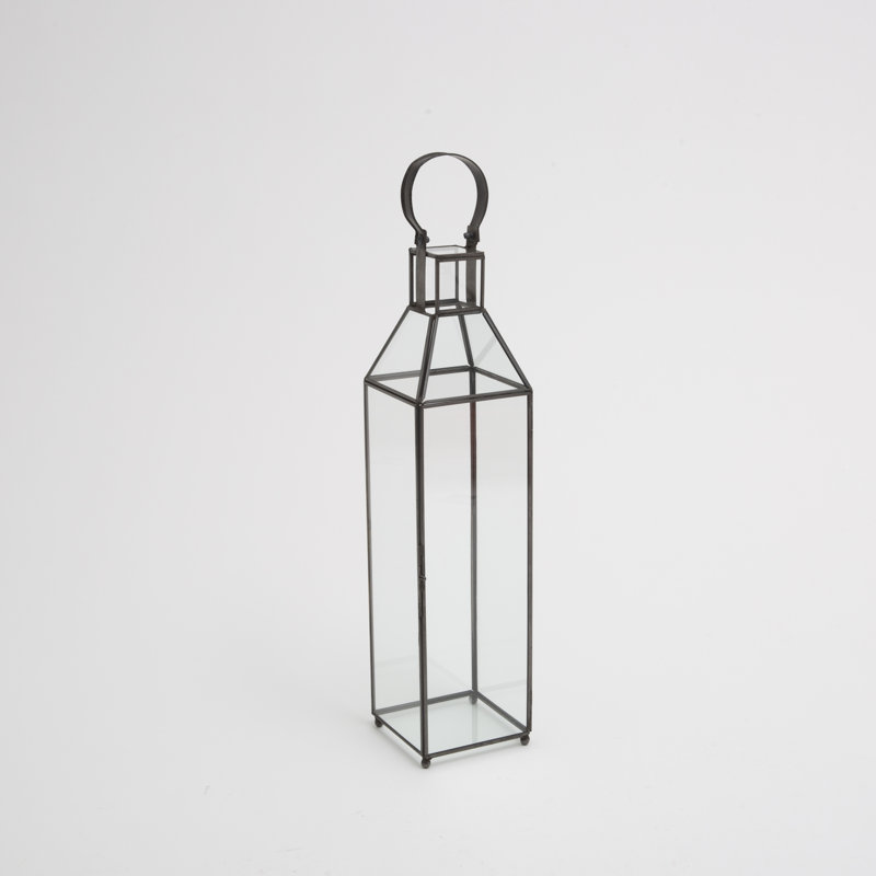 Cheerful 18.5 in H Metal and Glass Holiday Lantern