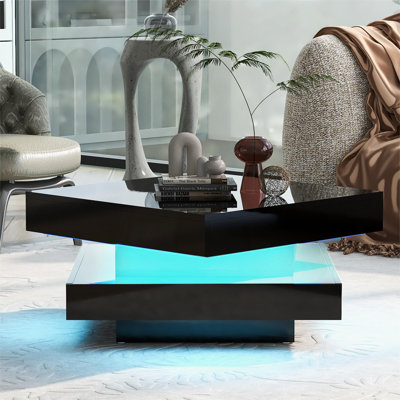 Square High Gloss Coffee Table With Rotating Top
