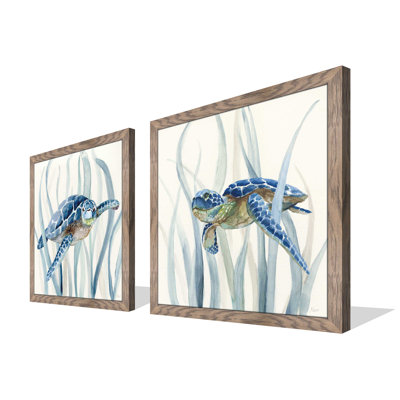 «Turtles In Seagrass» par Nan, impression sur acrylique 2 pièces