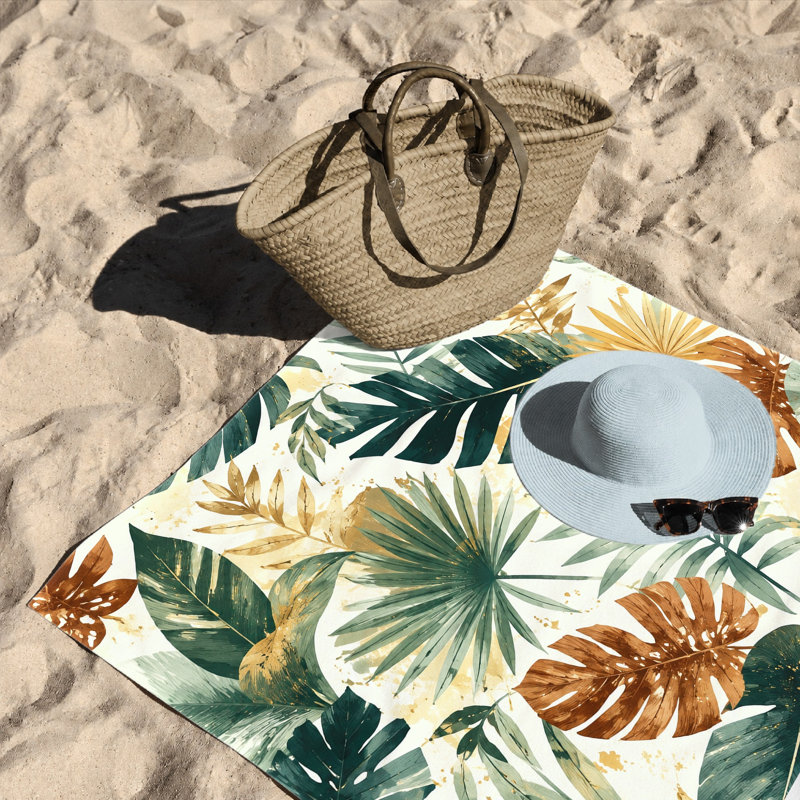 1PCS Tropical Leaves Beach Towel, Lightweight Microfiber for, Pool, Travel, Camping, Outdoor Activities, Chic Botanical Design