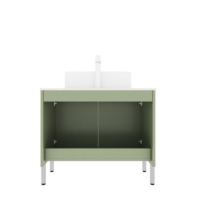 Meuble-lavabo de salle de bain 30 po avec lavabo, meuble-lavabo autoportant avec 2 portes, lavabo rectangulaire en céramique et comptoir Carrara