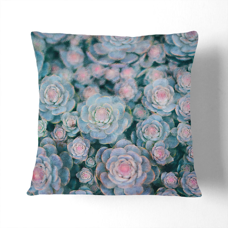 Succulent Plants Painting Cushion with Filling, 40cm H x 40cm W x 15cm D, Black