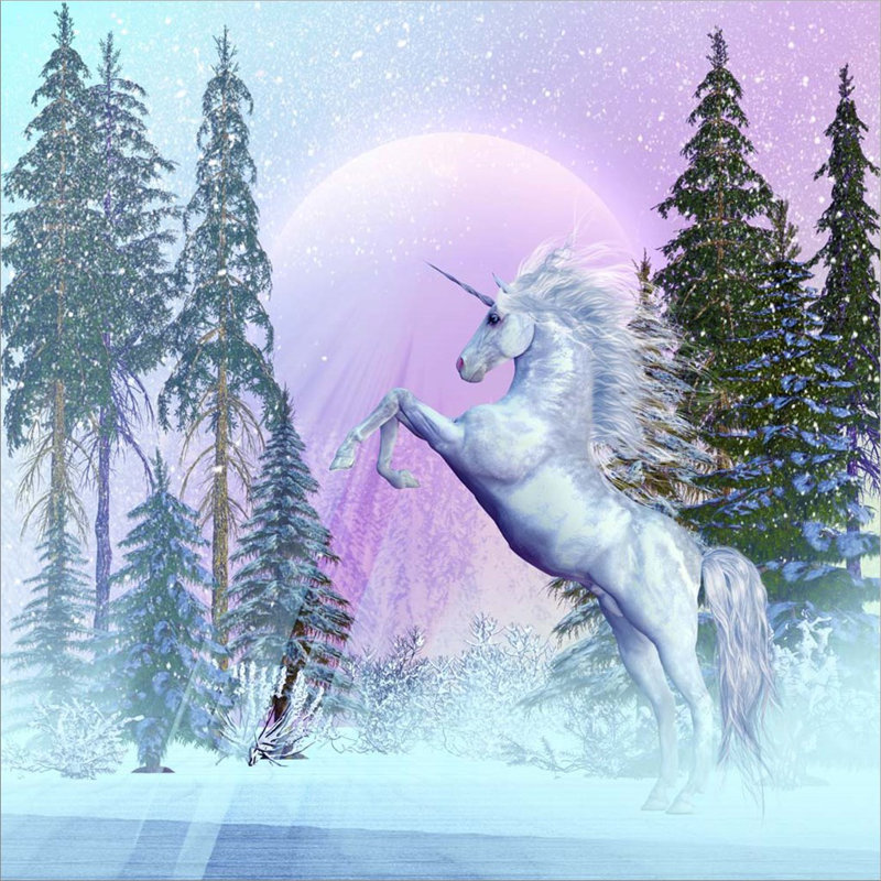Licorne se dressant dans une forêt mythique - peinture sur toile tendue