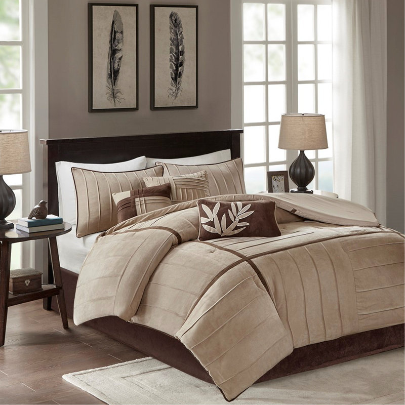 Édredon en faux suède beige 7 pièces