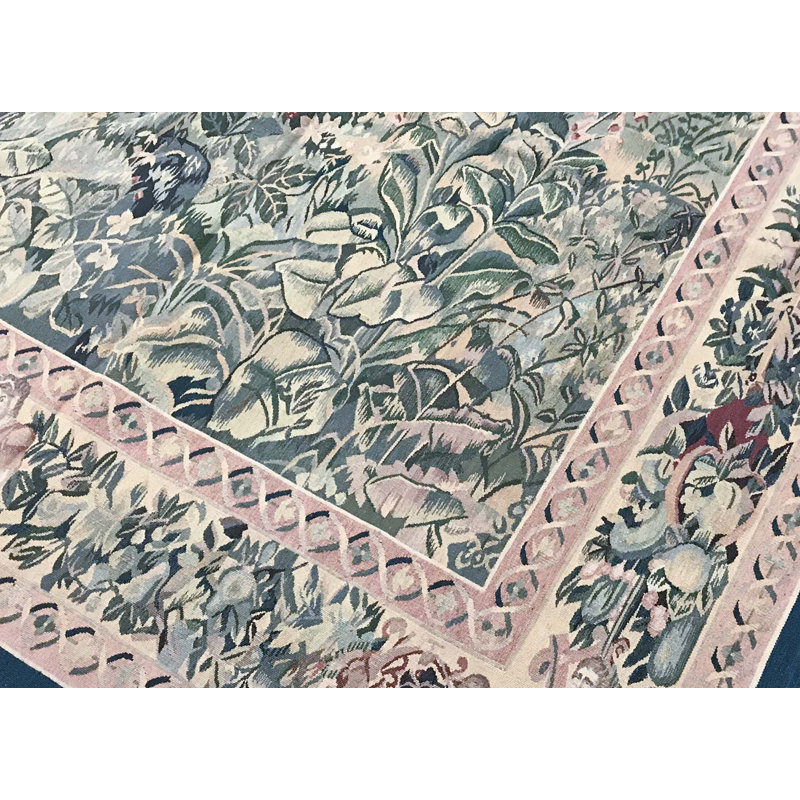 Hand-Knotted High-Quality Green and Brown Area Rug