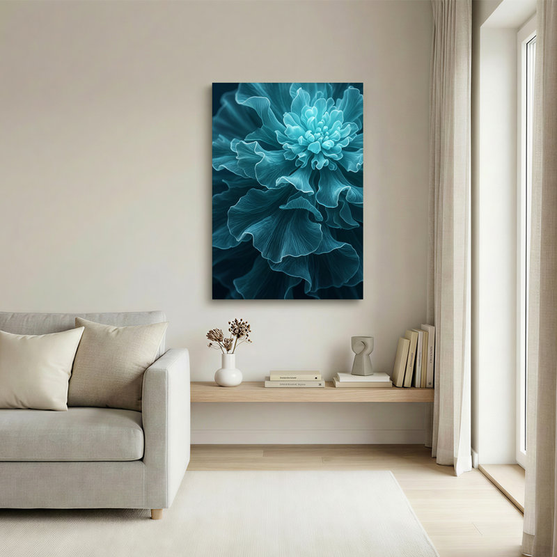 Art mural sur toile, pétales de fleurs bleu sarcelle, 18"H x 12"W