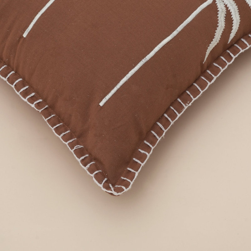 Palm Tree Embroidered Cushion with Filler, Cotton Scatter Cushion, Brown