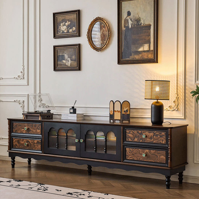 Meuble télé rétro en bois massif noir, 70.87
